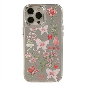 IPhone 14 Pro Max Galvanointipeilipinta TPU-kotelolle Butterfly Rose Flower Pattern -puhelimen kansi