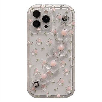 IPhone 14 Pro Max Flower Pattern TPU -kuoreen läpinäkyvä puhelimen kansi kukkakoristeluketjulla