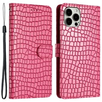 PU-nahka+TPU-kuori iPhone 14 Pro Maxille, Stand Crocodile Texture -puhelinkotelo ja käsihihna