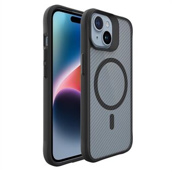 iPhone 15 Magneettinen Kotelo TPU+PC Puhelinkansi Hiilikuitutekstuuri Takakansi - Musta