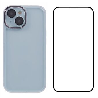 WANLONFENG DKSM Series iPhone 15 TPU Kotelo Sähköpinnoitettu Runko Puhelimen Suoja Temperoidulla Lasilla