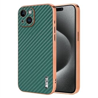 AZNS iPhone 15 -kuori, galvanoitu hiilikuitutekstuuri, PU+TPU puhelinkotelo