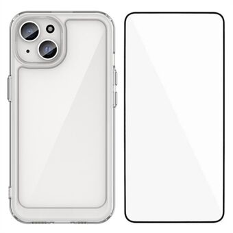 WANLONFENG MF Series iPhone 15 -suojakuori TPU+Acrylic läpinäkyvä puhelimen suojus karkaistulla lasikalvolla