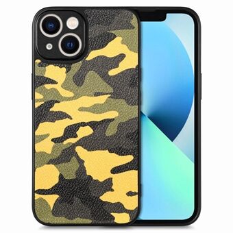 iPhone 15:lle Camouflage PU-nahkaverhoiltu PC+TPU-suojakuori tarkka leikkaus puhelimen takakotelolle