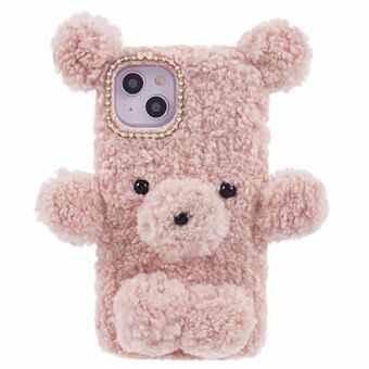 iPhone 15 3D Bear Furry Plush Case Protective TPU Phone Cover - Kännykkäkuori iPhonelle 15, jossa on 3D karhu ja turkiskangas. Suojaa puhelinta TPU-materiaalilla.