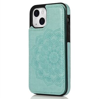 iPhone 15 matkapuhelimen suojakotelo, jossa painettu mandala-kukka, PU-nahka + TPU-kansi