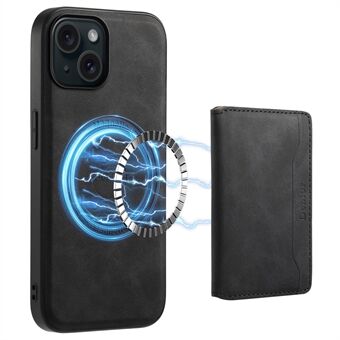 DENIOR D13 iPhone 15 -kotelo PC+TPU+PU-nahkainen puhelinsuoja, jossa irrotettava magneettikorttitasku