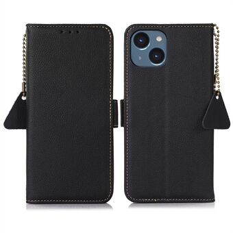 TJ Wallet Stand Phone Case for iPhone 15 Plus , RFID-suojattu aidosta lehmännahasta valmistettu puhelimen suojapussi