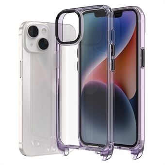 F7 iPhonelle 15 Plus Korkean läpinäkyvyyden takakuori kiiltävä PC+TPU-puhelimen suojus, jossa nauhalenkkireikä