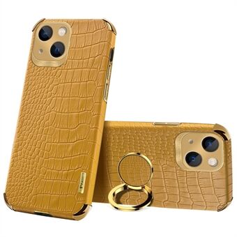 iPhone 15 Plus Krokotiilin tekstuurilla nahka+TPU-suojakuori sormusjalustalla puhelinkotelo