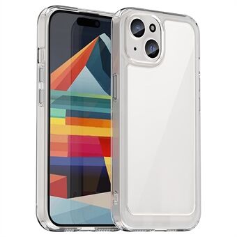 iPhone 15 Plus:n läpinäkyvä kuori akryyliä ja TPU-materiaalia (suojaa putoamiselta) isolla takaobjektiivin aukolla.