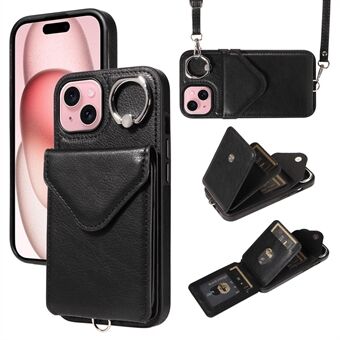 005 iPhonelle 15 Plus Crossbody-puhelinkotelo keinonahkaa, korttitaskulla ja takakannella