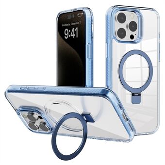 G-tyylinen iPhone 15 Pro -kotelo, magneettinen jalusta, TPU+PC, läpinäkyvä puhelimen suojakuori