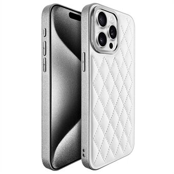 KST DESIGN iPhone 15 Pro kotelo Nahkapäällysteinen PC+TPU puhelimen suojakuori Ommeltu timanttikuvio, Mattapintainen sisäosa