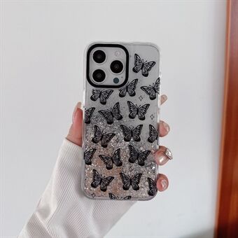 iPhone 15 Pro -kotelo, kuvioitu, glitter-sekvenssit, juokseva hiekka, PC+TPU -puhelinkotelo