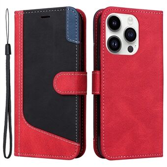 iPhone 15 Pro Stand Wallet Leather Case -kolmivärinen yhdistelmäpuhelinpäällinen rannekahvalla