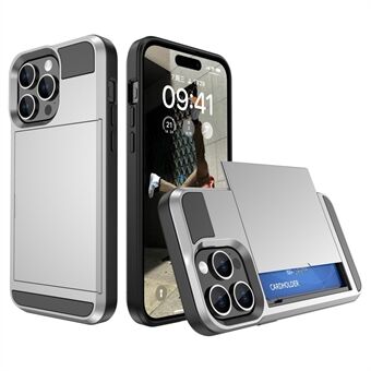 iPhone 15 Pro -liukuva korttitelinekotelo, iskunkestävä PC+TPU-puhelinkotelo