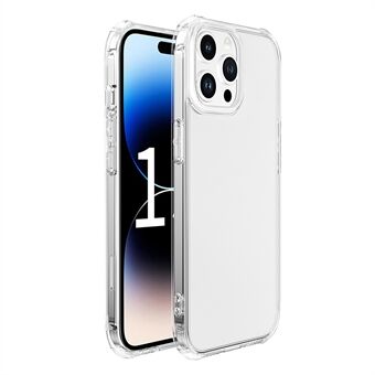 LEEU DESIGN iPhone 15 Pro -kirkas puhelinkotelo, jossa on karkaistua lasia ja TPU-materiaalia, 6D-stereomallinen äänisuunnittelu-kansi