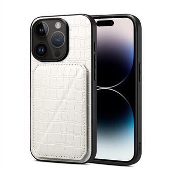 Iskusuojaava jalusta puhelinkotelo iPhone 15 Pro -mallille, PC+TPU+PU-nahkaverhoilu, krokotiilikuviointi ja korttipaikka