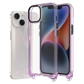 F7-takakotelo iPhone 15 Pro -puhelimelle, kiiltävä korkean läpikuultavuuden PC+TPU-puhelinkotelo nauhalenkillä