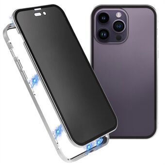 Yksityisyyskotelo iPhone 15 Pro: magneettinen metallikehys + kaksipuolinen karkaistu lasi, 360 asteen suojaava puhelinkotelo