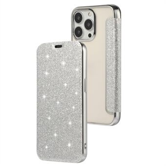 iPhone 15 Pro Stand Case, korttipidikkeellä varustettu kimalteleva glitterjauheella päällystetty naarmuja estävä PU-nahka+TPU-läpinäkyvä puhelinkotelo