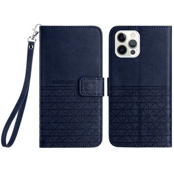 Stand Wallet Case for iPhone 15 Pro, geometrisella painatuksella varustettu yksivärinen mikrokuitunahkainen puhelimen kansi