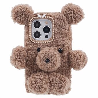 iPhone 15 Pro 3D Bear Furry Plush -kotelo pehmeä TPU-talvipesu suojakotelo