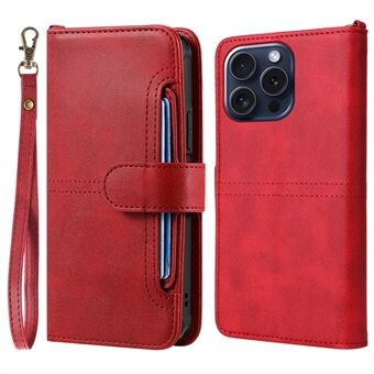 KT Leather Series-4 For iPhone 15 Pro -kotelo, 2-in-1 Irrotettava PU-nahkainen puhelinteline ja lompakkokansi