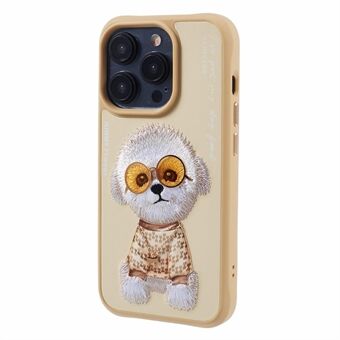 NIMMY Glasses Pet -sarjan iPhone 15 Pro -kuoret, brodeerattu nahkaverhoiltu PC+TPU -kotelo.