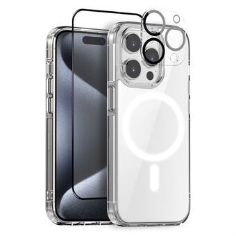 NORTHJO For iPhone 15 Pro Max Clear Phone Case with Tempered Glass Screen Film + Lens Protector, Compatible with MagSafe