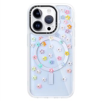 JAUCASE iPhone 15 Pro Max:lle, koristeellinen rhinestone-kukka, PC+TPU-kännykän suojakuori, yhteensopiva MagSafen kanssa