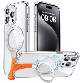 iPhone 15 Pro Max Kotelo Magneettisella Jalustalla, Pudotuksenkestävä Läpinäkyvä PC Puhelinkotelo