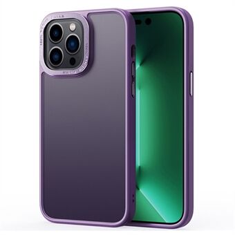 iPhone 15 Pro Max -läpinäkyvä mattapinta PC+TPU-kotelo, metallikehyksellä varustettu puhelinkotelo