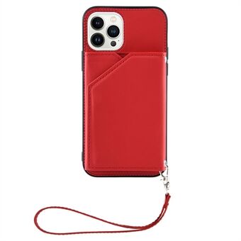 YB Leather Coating Series-2 iPhone 15 Pro Max kortinpidike-puhelinkotelo Kickstand nahkakuorrutteinen TPU-kansi remmillä