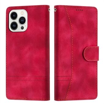 L002 Stand Wallet Leather -kotelo iPhone 15 Pro Maxille, linjat painettuina retron puhelinkotelossa.