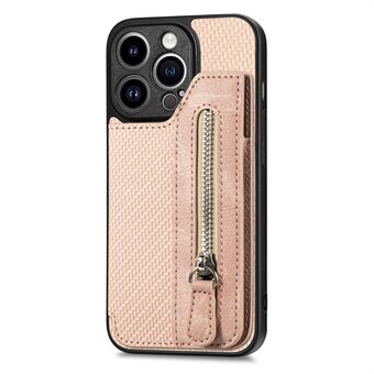 iPhone 15 Pro Max -vetoketjutasku hiilikuitutelineellä, nahka+PC+TPU -suojus