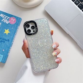 iPhone 15 Pro Max -mallille tarkoitettu tippumisenkestävä Glitter Bling Epoxy -materiaalista valmistettu PC+TPU-puhelinkansi kameran suojaraamilla ja takakuorella.