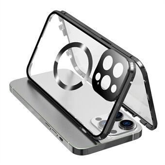 Magneettinen metallirunko + kaksipuolinen karkaistu lasikotelo iPhone 15 Pro Maxille, yhteensopiva MagSafe-puhelimen kannen kanssa, jossa solkilukko