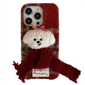 iPhone 15 Pro Max Plush Christmas Scarf Dog TPU Anti-scratch Puhelinkotelo - Punainen