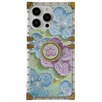 iPhone 15 Pro Max Flower Butterfly Pattern TPU+PC-puhelinkotelo renkaalla seisontatuella