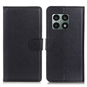 Classic Litchi Texture Wallet Nahkakuori Scratch puhelinkotelo säädettävällä Stand OnePlus 10 Pro 5G:lle - Musta