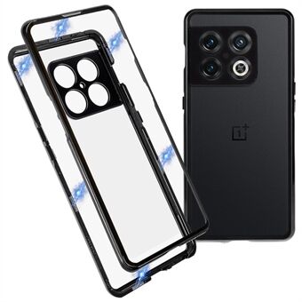 OnePlus 10 Pro 360 asteen koko vartalokuorelle kaksipuolinen karkaistu lasi Magneettinen adsorptiometallipuskurin runko kirkas kansi