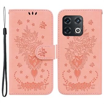 OnePlus 10 Pro Printing Roses Butterflies Pattern Iskunkestävä nahkainen puhelinkotelo Iskunkestävä Stand kansi