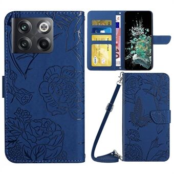 OnePlus 10T 5G / ACE Pro 5G Ihoa koskettavalle magneettiselle nahkakalvolle, läppäkansi Butterfly Flowers Stand lompakkokotelo olkahihnalla