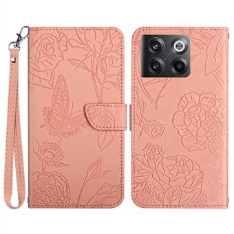 OnePlus 10T 5G / ACE Pro 5G Skin Touch PU-nahkainen käsilaukku lompakkokotelo Butterfly Flowers Stand magneettikotelo kätevällä hihnalla