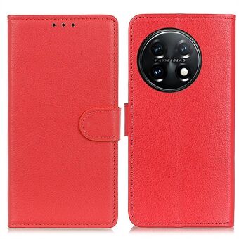 OnePlus 11 5G -matkapuhelinkotelolle Litchi Texture PU-nahkainen Stand Täyssuoja