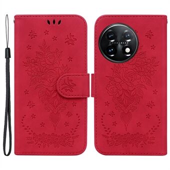 Puhelimen lompakkokotelo OnePlus 11 5G PU -nahkaiselle Rose Butterflylle painettu Stand matkapuhelimen kansi