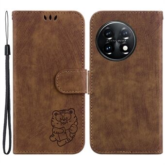 OnePlus 11 5G PU-nahkaiselle Folio Flip Case Tiger Patternille painettu Stand Lompakon puhelimen kansi