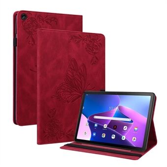 Lenovo Tab M10 Plus (Gen 3) -perhoskukka kuvioitu korttipaikka PU-nahkainen tablettikotelo jalustalla ja joustavalla nauhalla.